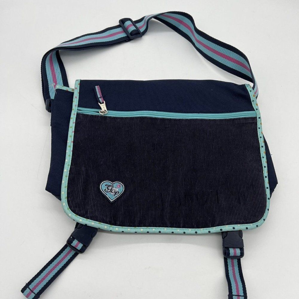 Girls Navy Crossbody Messenger Bag with Mint Trim